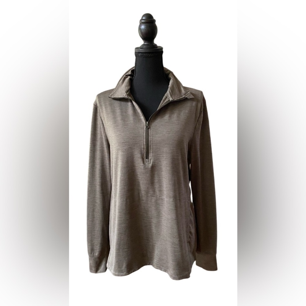 Layer8: Green Brushed Long Sleeve Relaxed Pull Over Jacket with Kangaroo Pocket